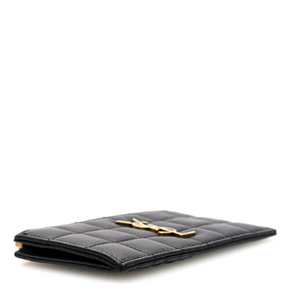 Saint Laurent Lambskin Matelasse Cassandre Carre Fragments Zippered Card Case Black 4 of 6