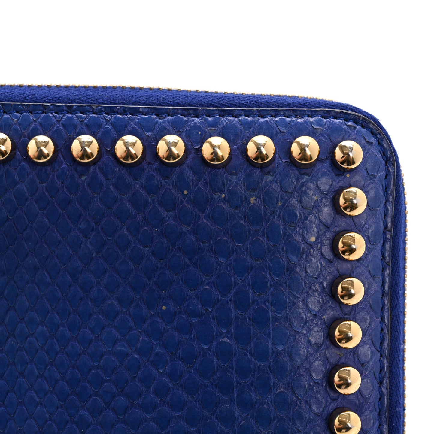 Snakeskin Mink Fur Studded Karlito Zip Around Wallet Blue