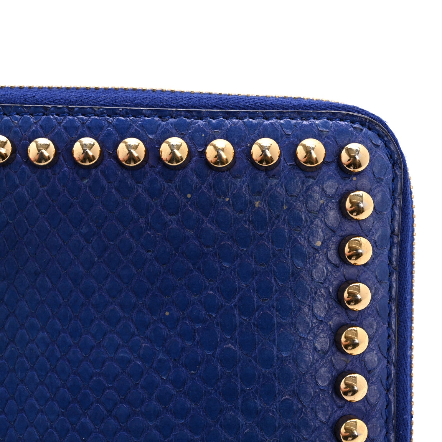 Fendi Snakeskin Mink Fur Studded Karlito Zip Around Wallet Blue 10 of 11