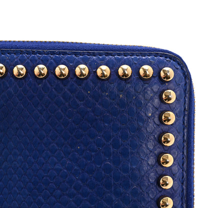 Fendi Snakeskin Mink Fur Studded Karlito Zip Around Wallet Blue 10 of 11