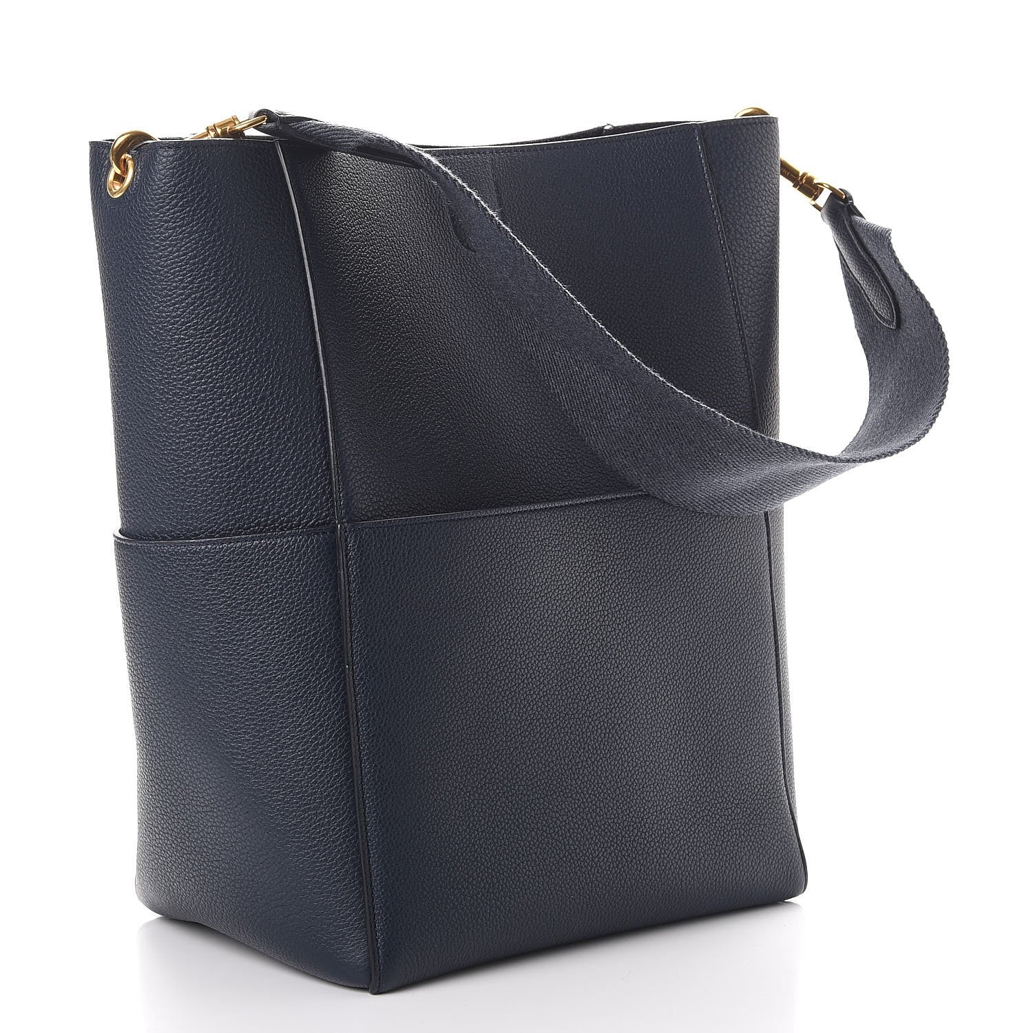 Celine Soft Grained Calfskin Sangle Bucket Bag Navy Blue 3 of 8