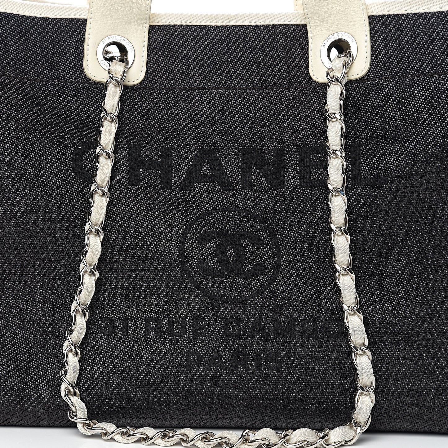 Canvas Large Deauville Tote Black White