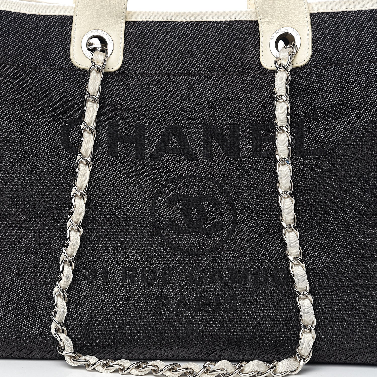 Chanel Canvas Large Deauville Tote Black White 10 of 10