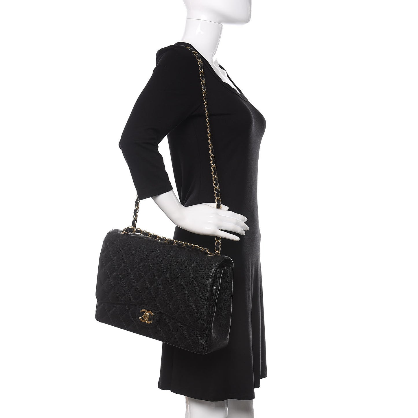 Caviar Quilted Maxi Double Flap Black