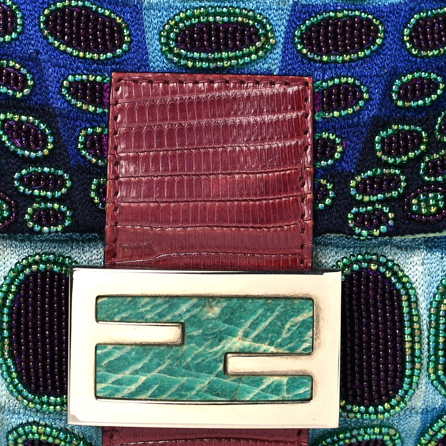 Fendi Lizard Beaded Baguette Blue 7 of 16