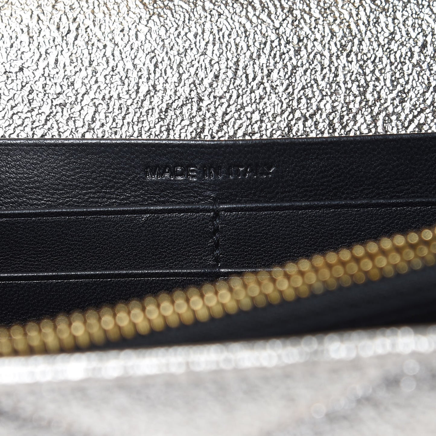 Metallic Crackled Calfskin Matelasse Chevron Monogram Chain Wallet Gold