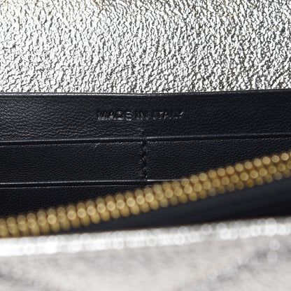 Saint Laurent Metallic Crackled Calfskin Matelasse Chevron Monogram Chain Wallet Gold 6 of 9
