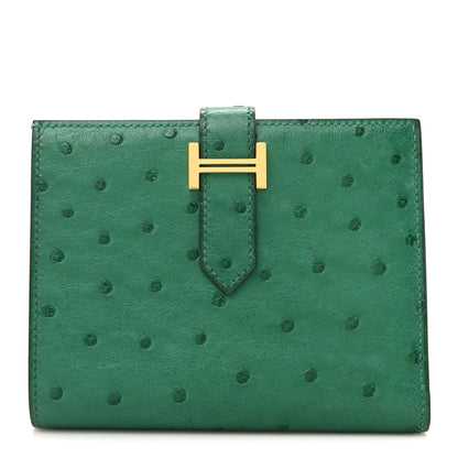 Hermes Ostrich Bearn Compact Wallet Vert Vertigo 1 of 9