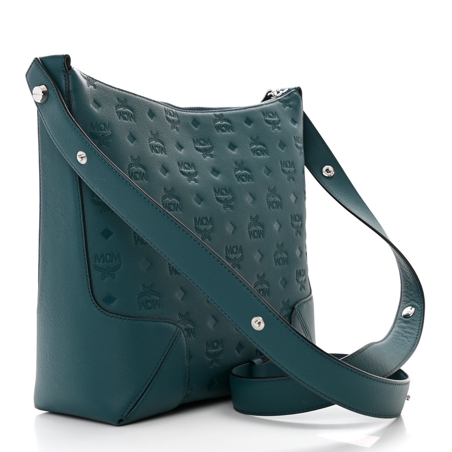 MCM Calfskin Ottomar Monogram Medium Klara Hobo Blue 2 of 12
