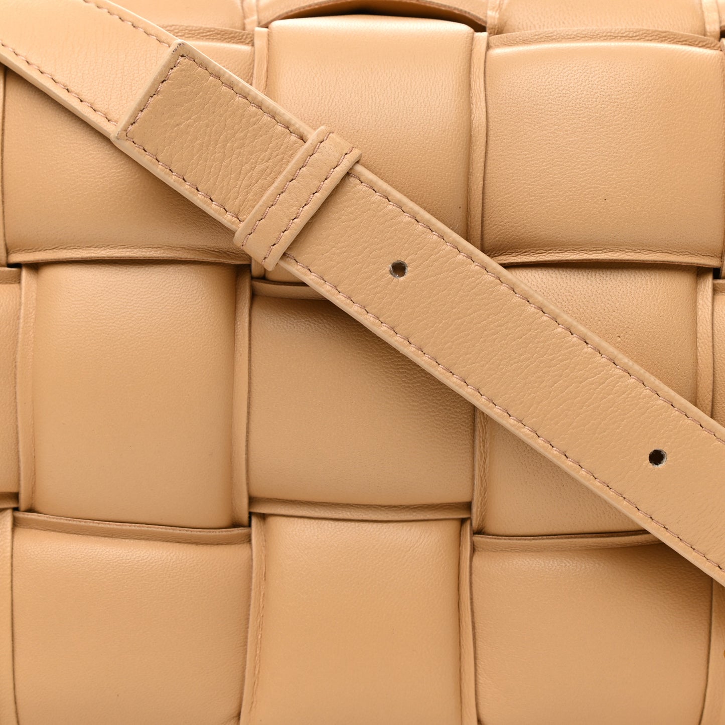 Nappa Maxi Intreccio Padded Cassette Crossbody Bag Almond