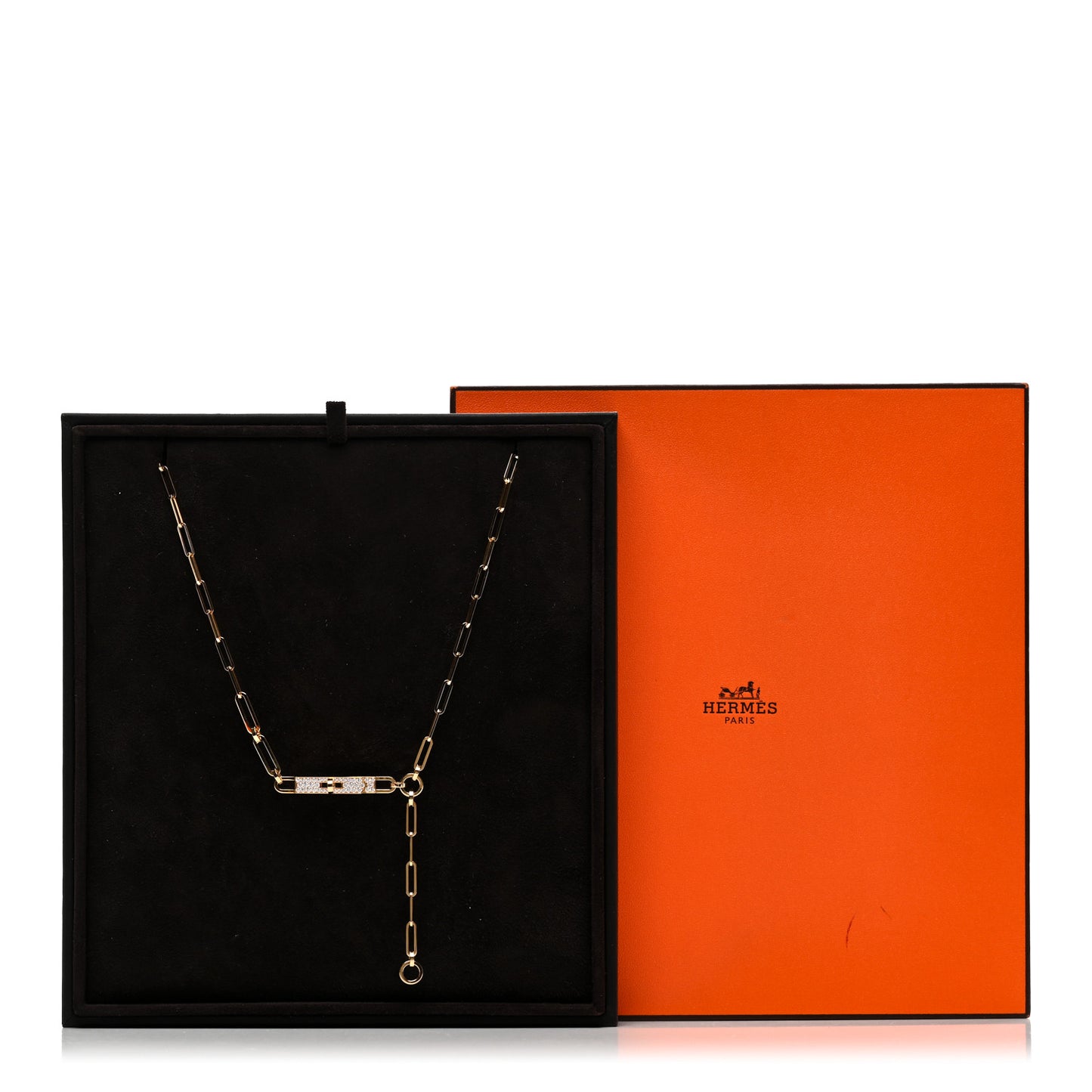 18K Yellow Gold Diamond Pave PM Kelly Chaine Lariat Necklace ST