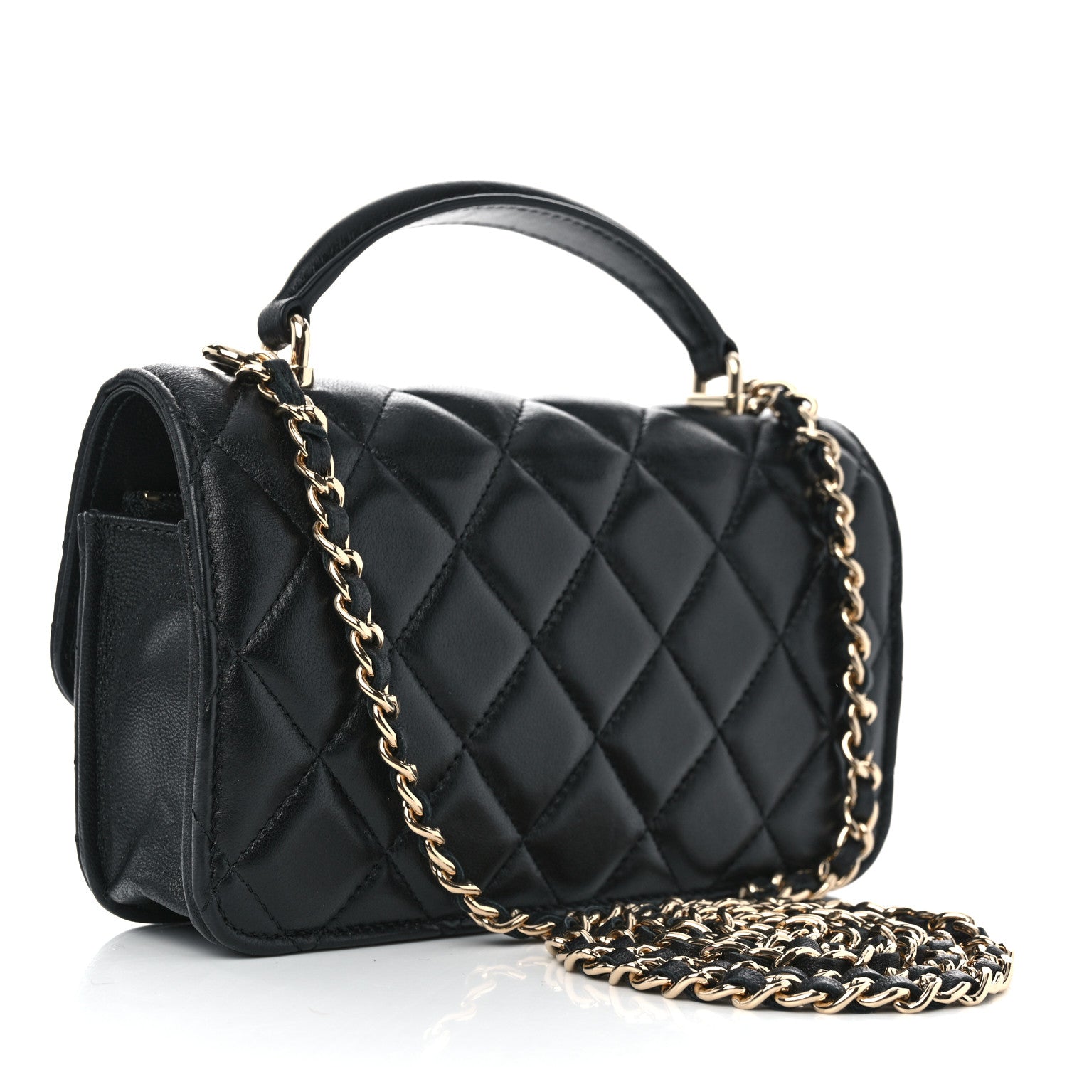 Chanel Lambskin Quilted Flap Phone Holder With Chain Black 3 of 11