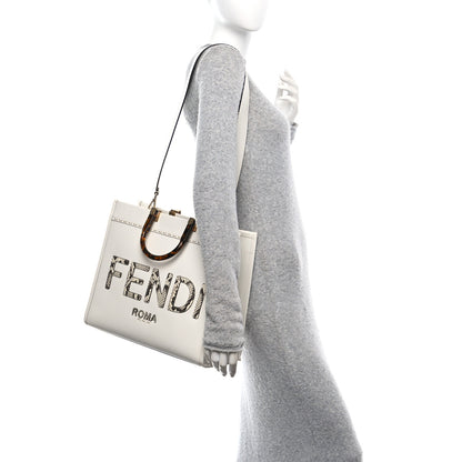 Fendi Vitello King Plexiglass Elaphe Snakeskin Print Logo Medium Fendi Sunshine Shopper Tote Ice White 2 of 9