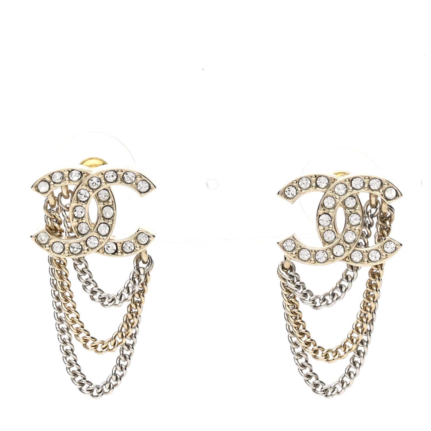 Chanel Crystal Chain CC Earrings Gold 1 of 5