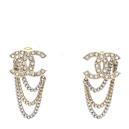 Chanel Crystal Chain CC Earrings Gold 1 of 5