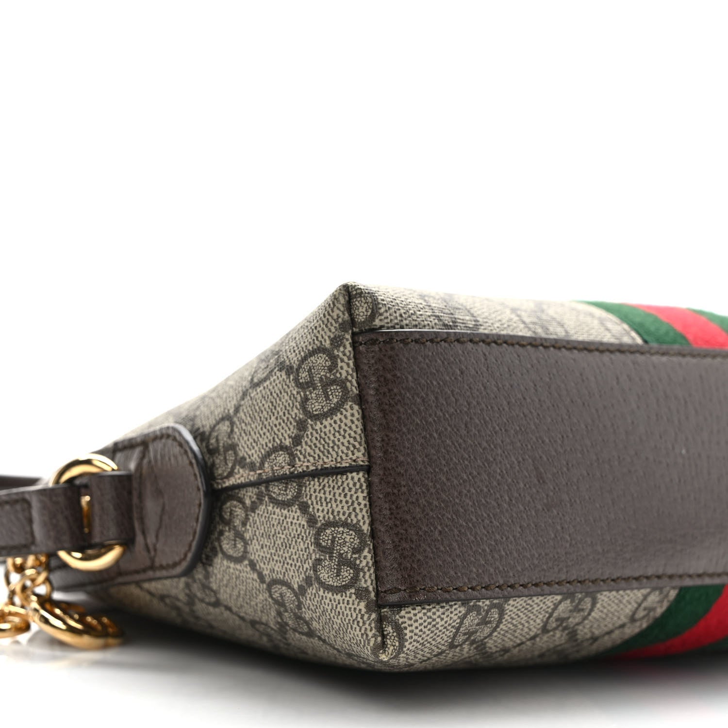 Gucci GG Supreme Monogram Textured Dollar Calfskin Web Small Ophidia Dome Shoulder Bag Beige Ebony New Acero 8 of 10