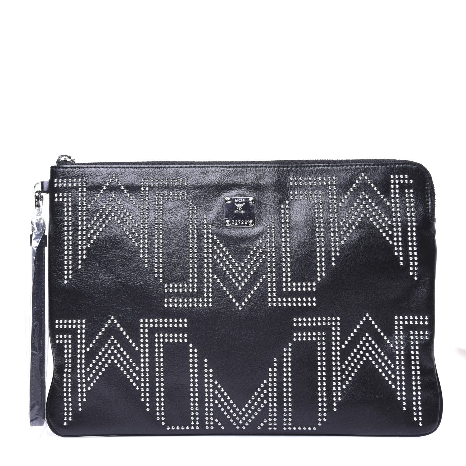MCM Lambskin Studded Wristlet Pouch Black 1 of 11