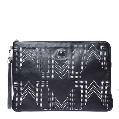 MCM Lambskin Studded Wristlet Pouch Black 1 of 11
