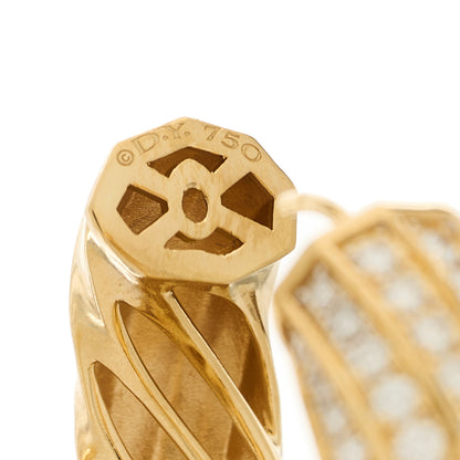 David Yurman Yellow Gold Diamond Cable Edge Hoop Earrings 4 of 5