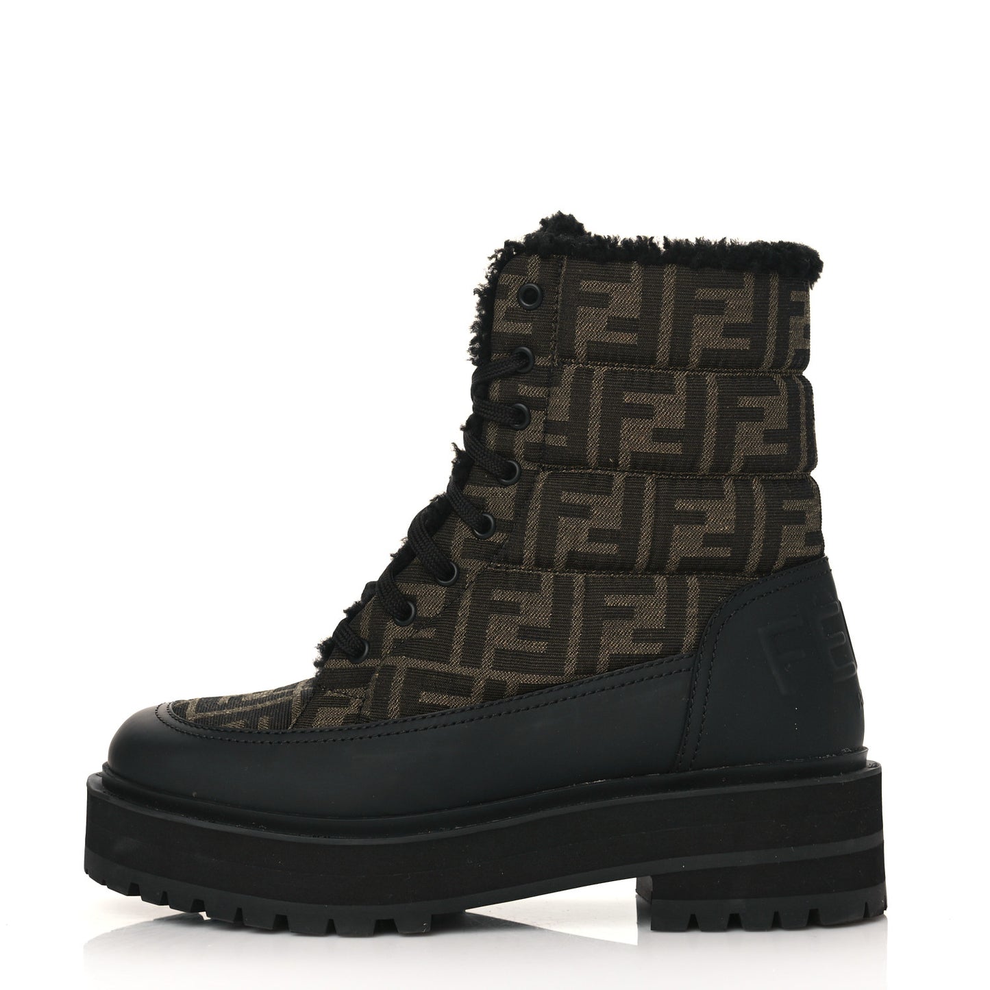 Vitello Nylon Jacquard Fabric FF Signature Biker Boots 39.5 Black Tobacco