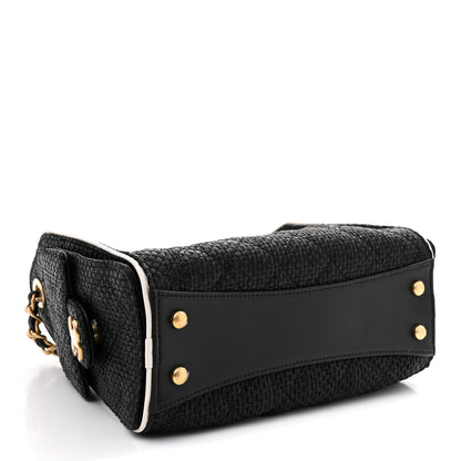 Chanel Braided Raffia Calfskin Mini Chanel 25 Handbag Black White 4 of 12