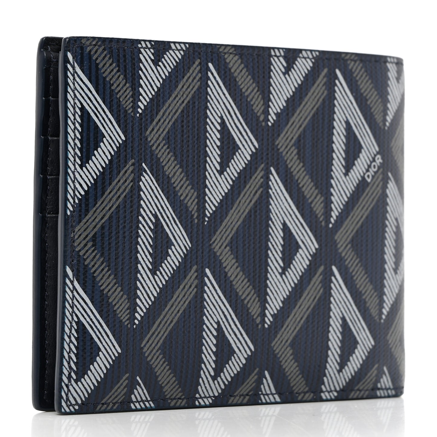 Coated Canvas Calfskin CD Diamond Bifold Wallet Navy