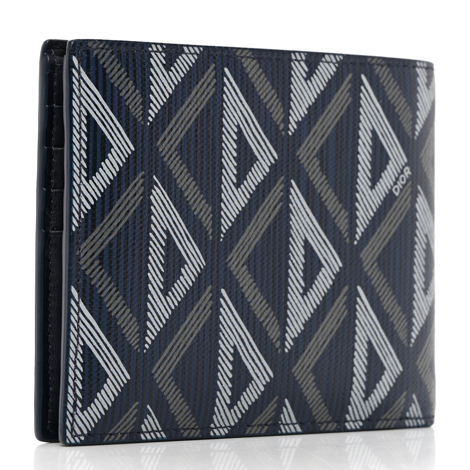 Christian Dior Coated Canvas Calfskin CD Diamond Bifold Wallet Navy 4 of 9