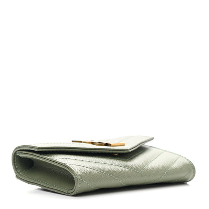 Saint Laurent Grain De Poudre Matelasse Chevron Small Monogram Envelope Wallet Light Sage 4 of 8