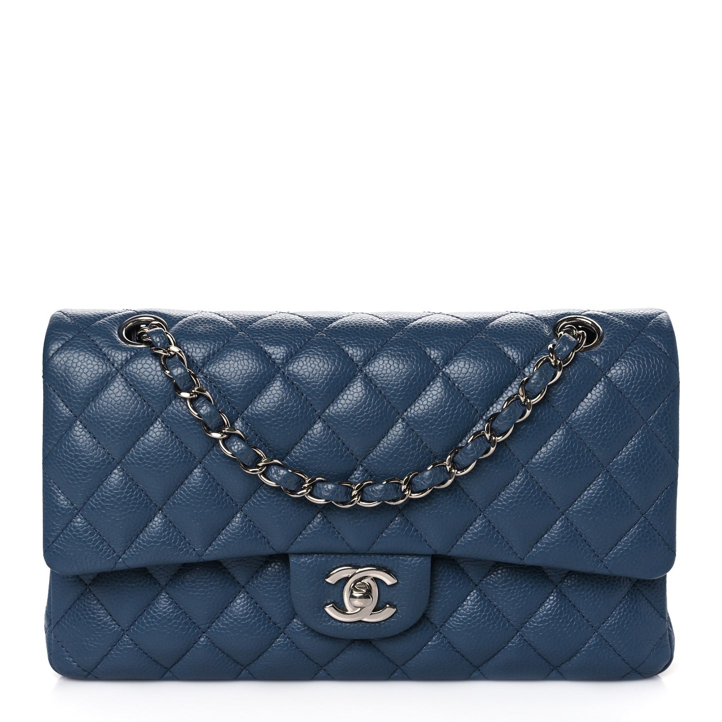 Caviar Quilted Medium Double Flap Blue