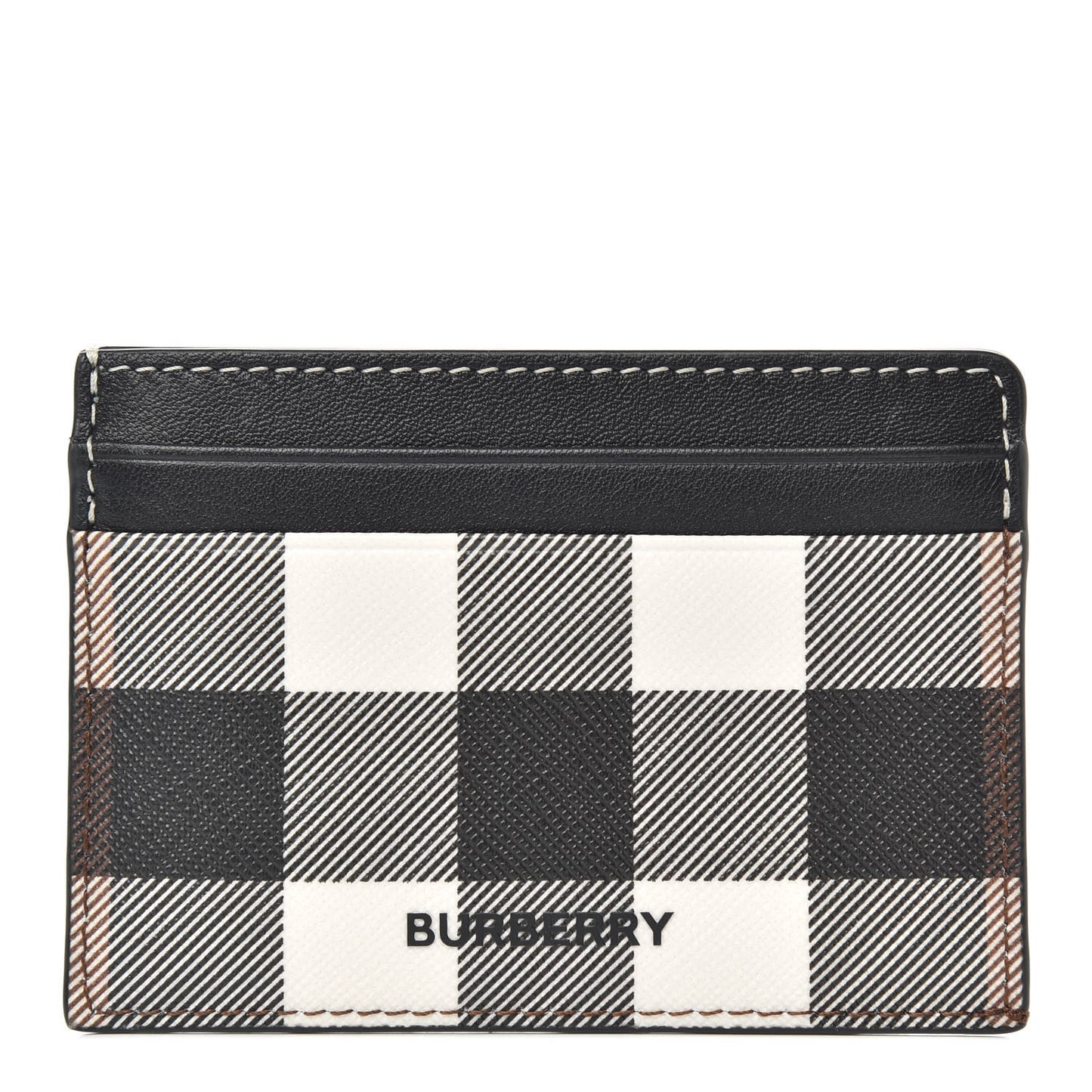 Calfskin E-canvas Check Card Case Dark Birch Brown