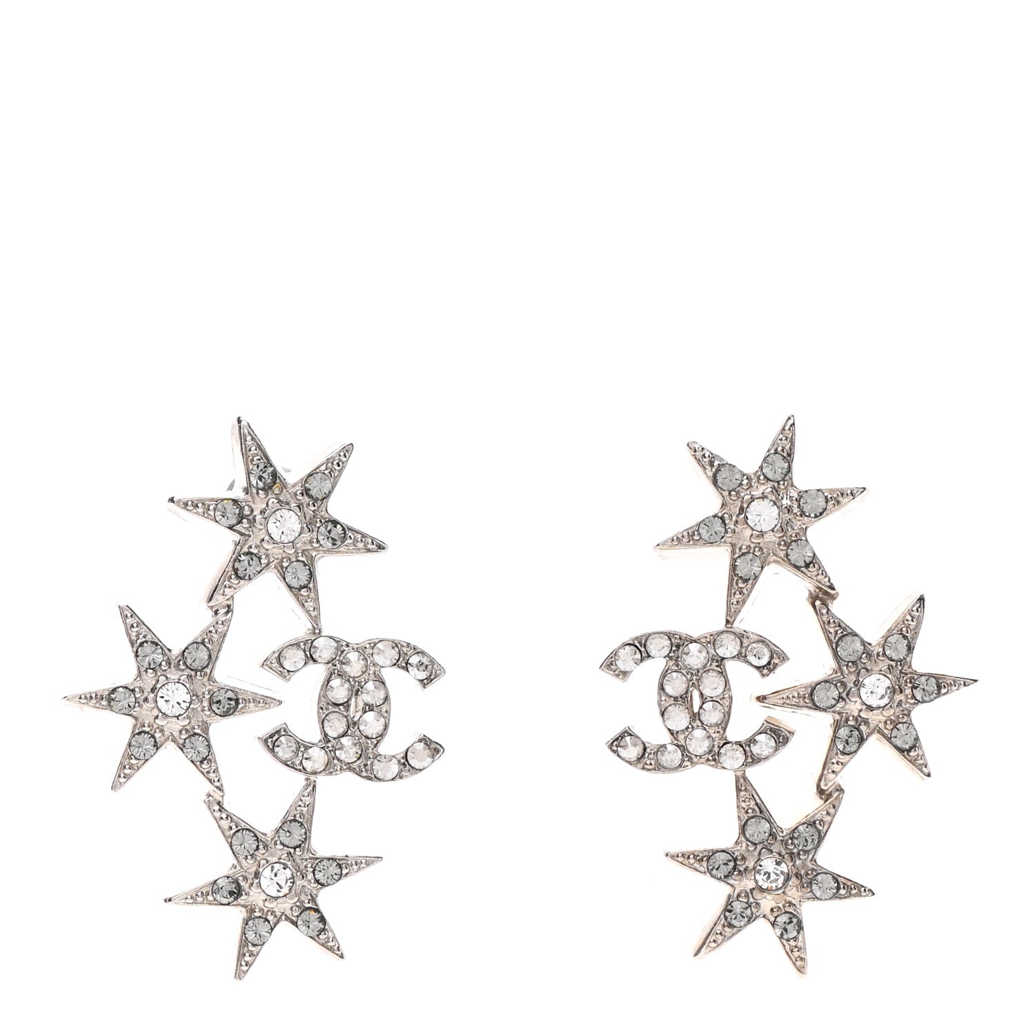 Chanel Crystal CC Star Earrings Silver 1 of 4