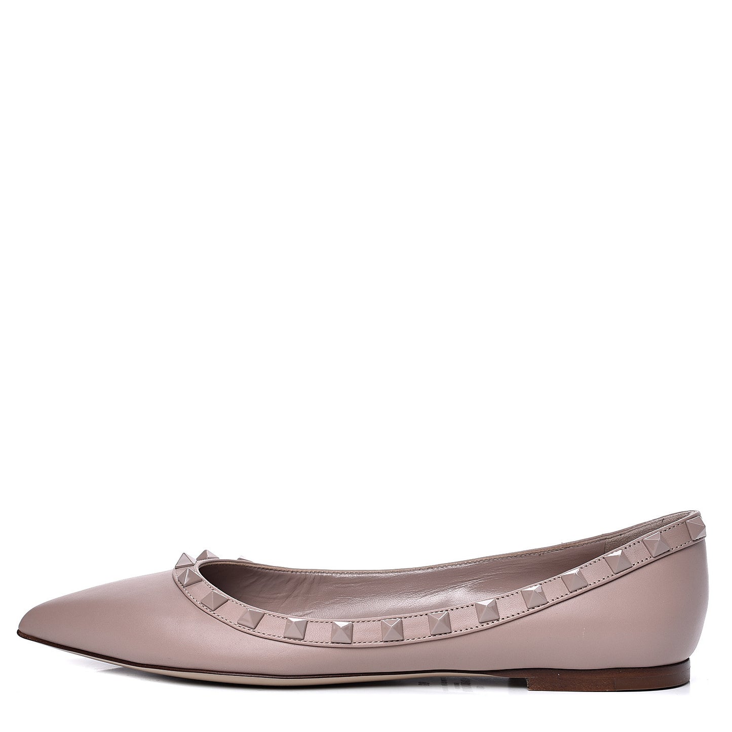 Calfskin Lacquered Monochrome Rockstud Ballerina Flats 38 Poudre