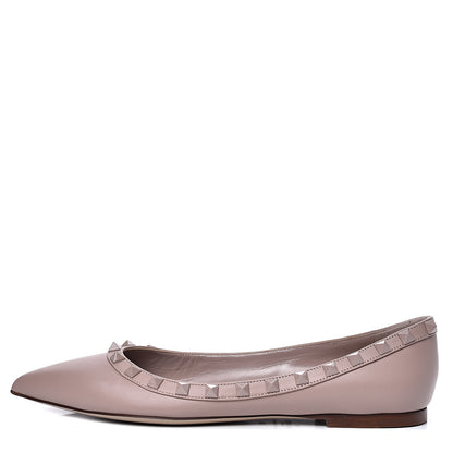 Valentino Garavani Calfskin Lacquered Monochrome Rockstud Ballerina Flats 38 Poudre 1 of 10