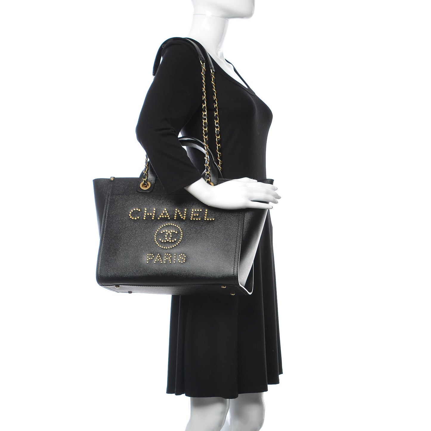 Caviar Small Studded Deauville Tote Black