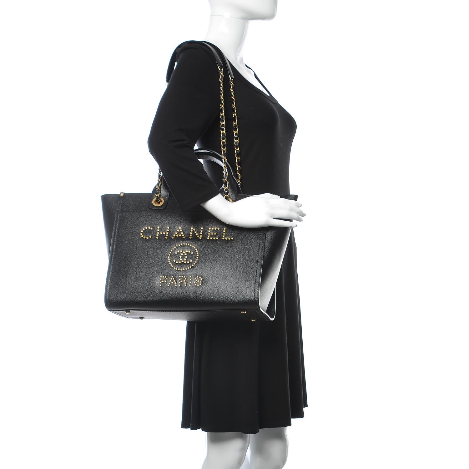 Chanel Caviar Small Studded Deauville Tote Black 2 of 9