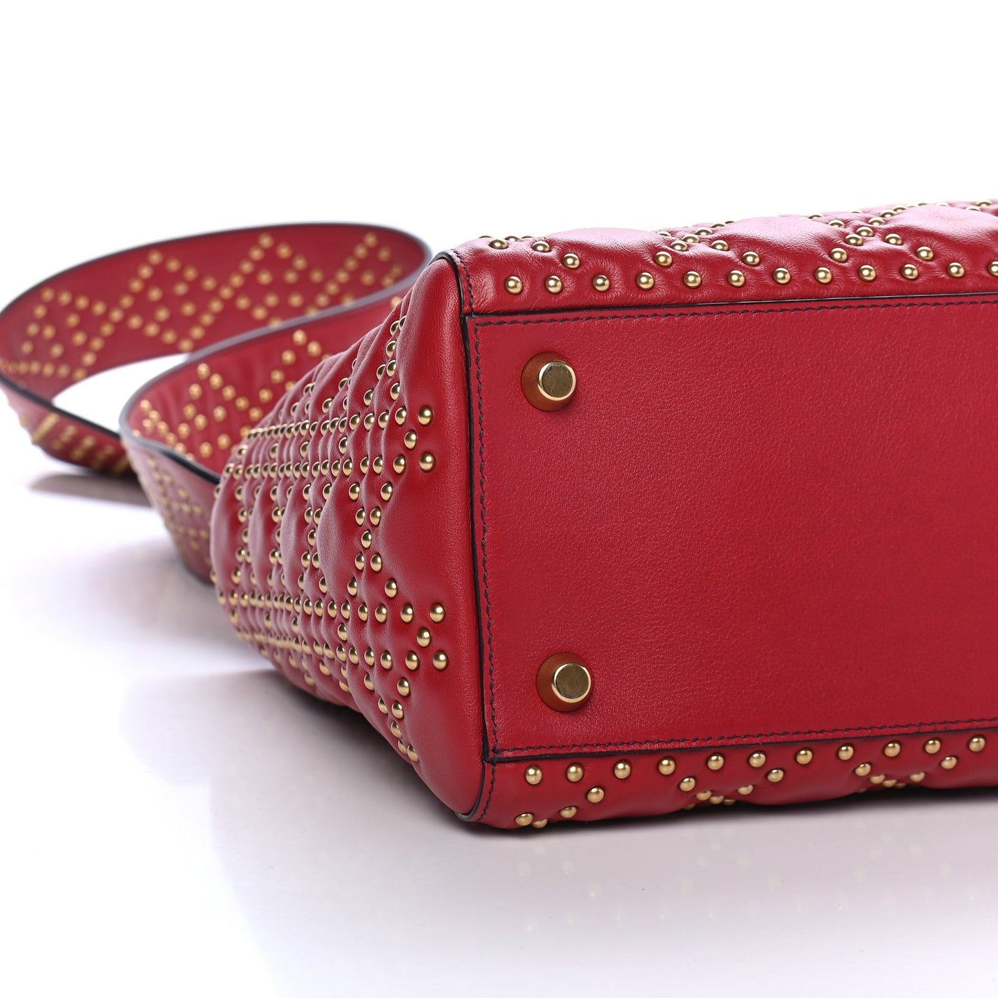Lambskin Cannage Studded Medium Supple Lady Dior Red