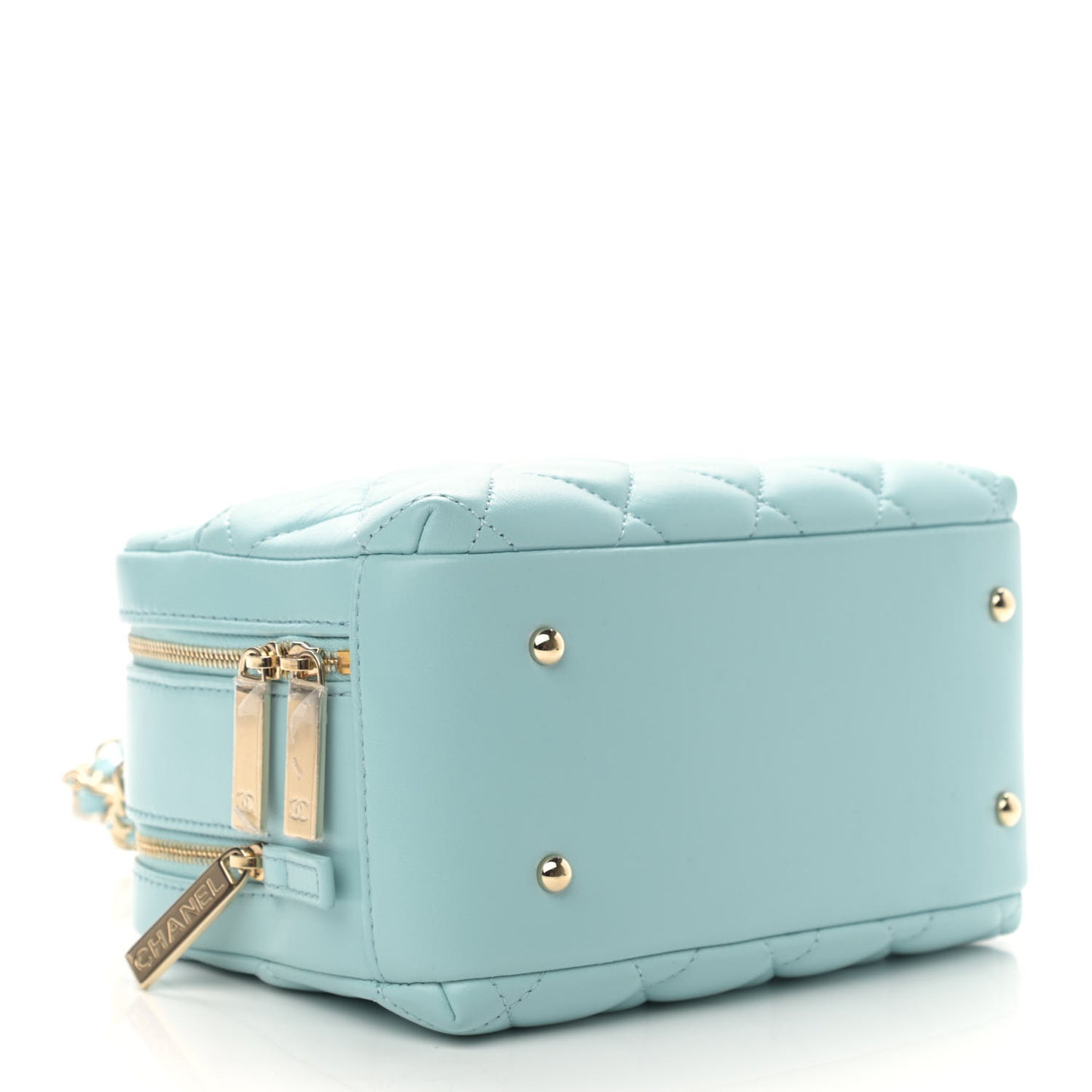 Lambskin Quilted Small Trendy CC Bowling Bag Light Blue
