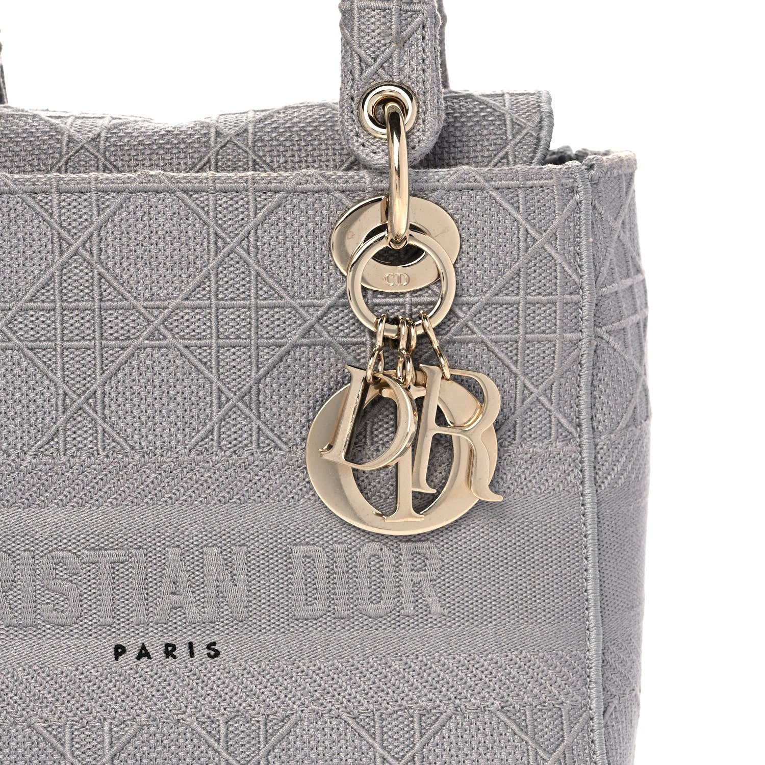 Christian Dior Canvas Embroidered Cannage Medium Lady D-Lite Gray 8 of 12