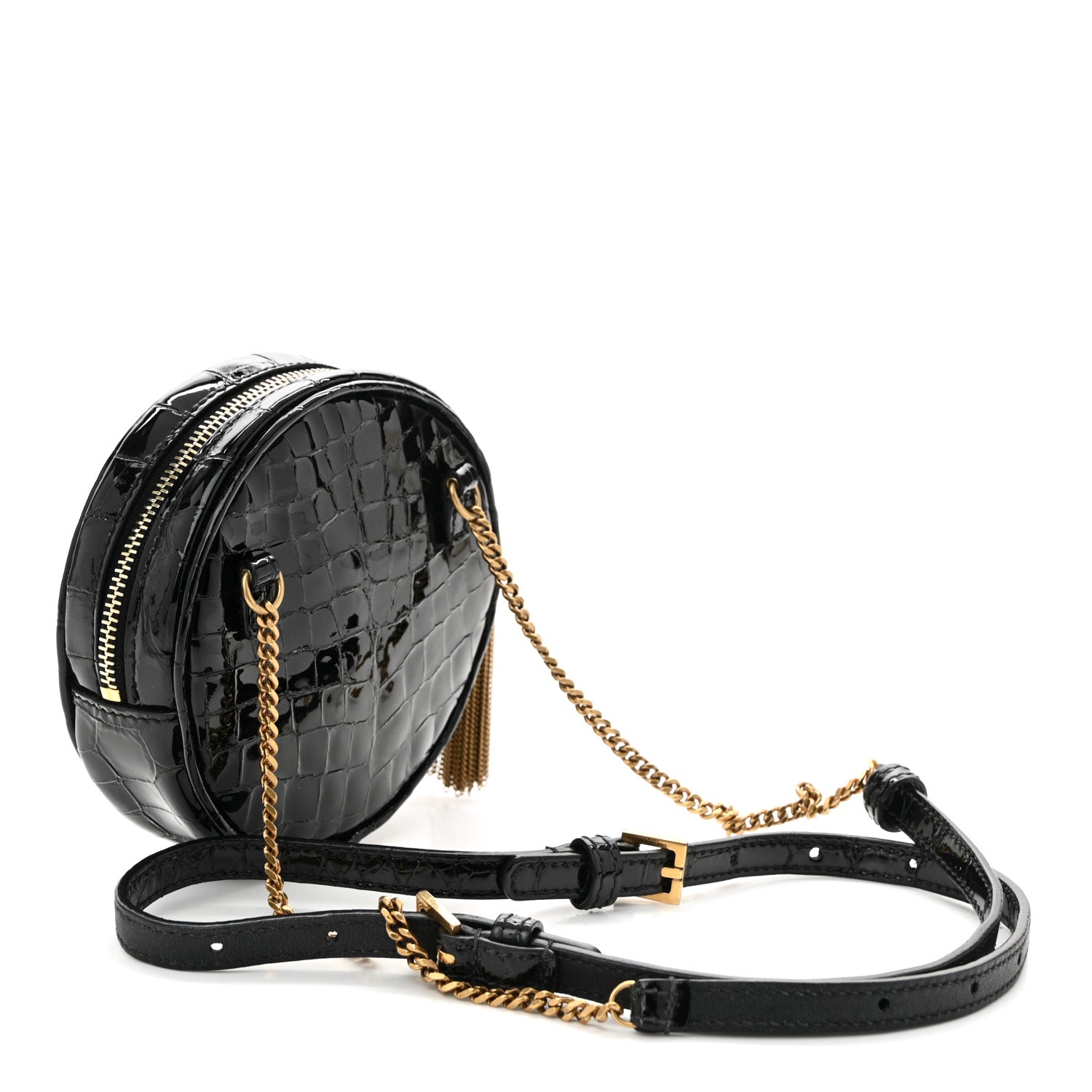 Saint Laurent Patent Crocodile Embossed Round Belt Bag Black 3 of 10