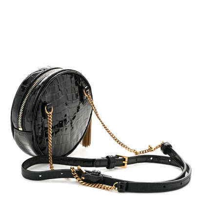 Saint Laurent Patent Crocodile Embossed Round Belt Bag Black 3 of 10