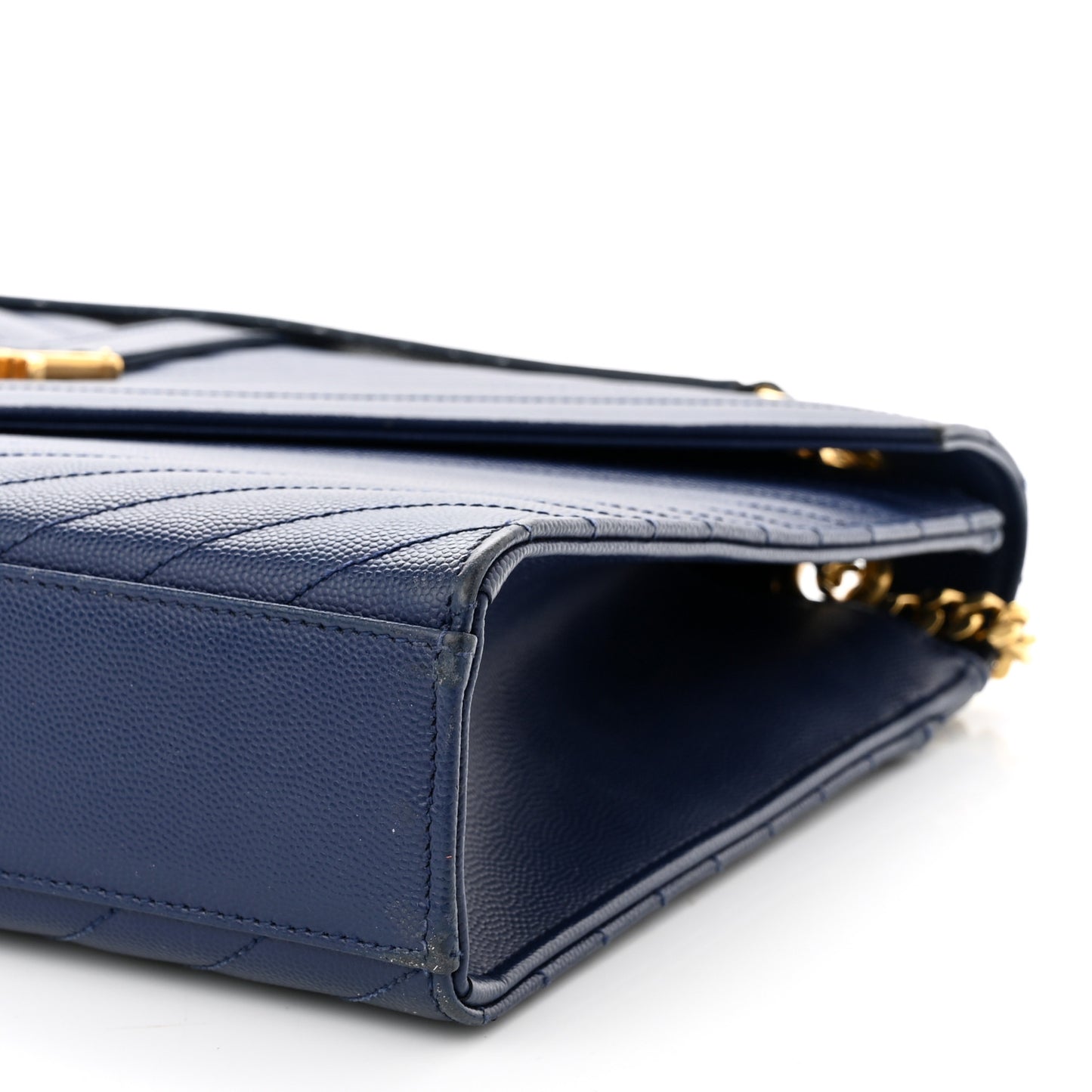 Grain De Poudre Matelasse Chevron Large Monogram Satchel Navy Blue