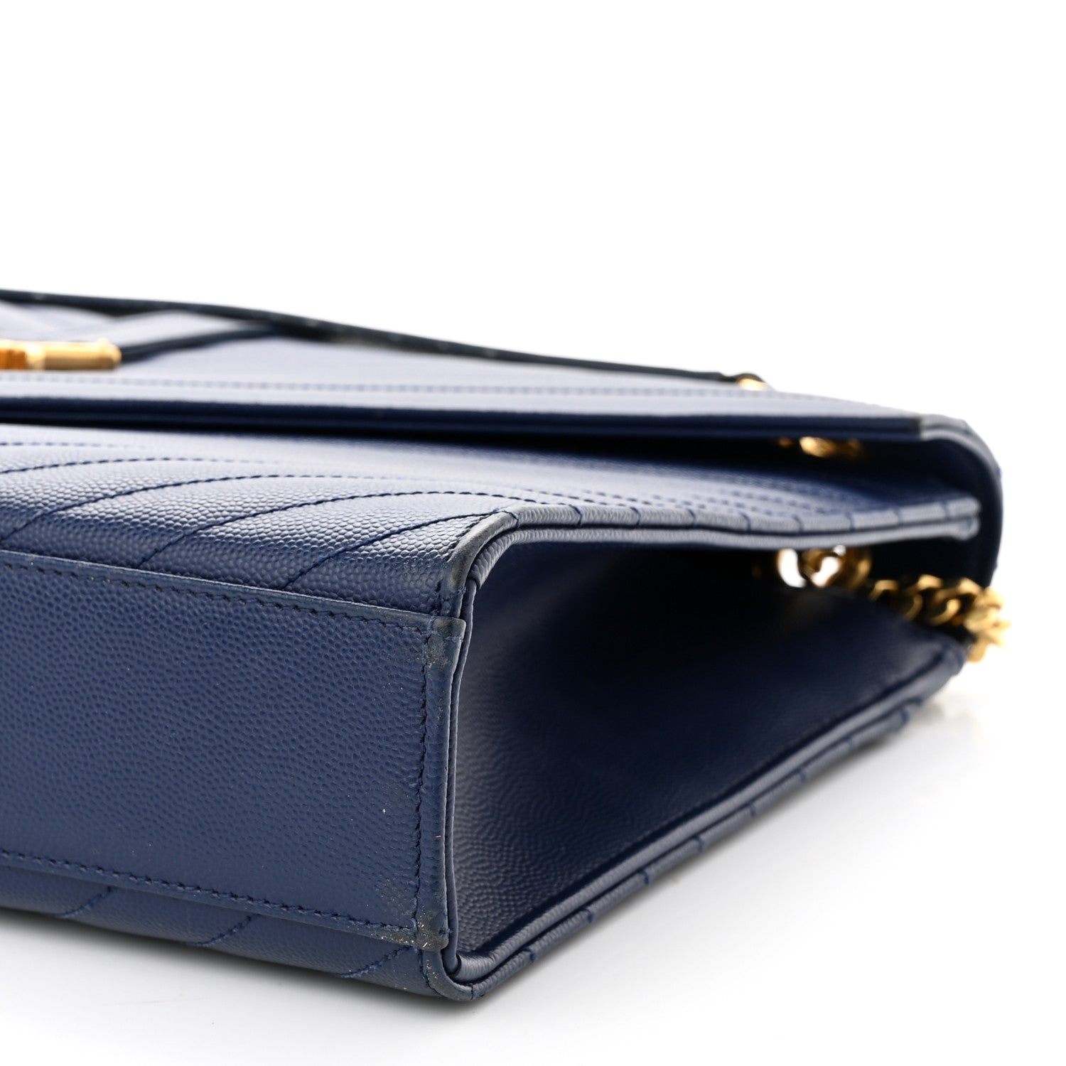 Saint Laurent Grain De Poudre Matelasse Chevron Large Monogram Satchel Navy Blue 10 of 13