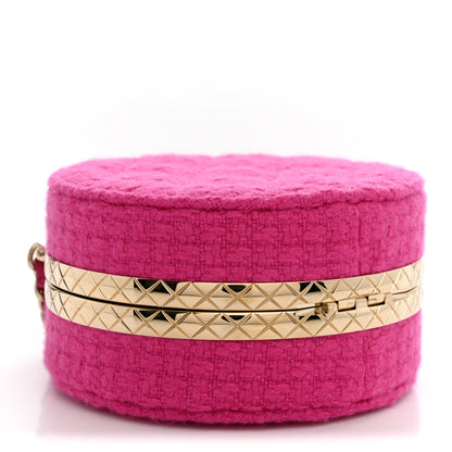 Chanel Metal Tweed Quilted Round Lock Frame Vanity Clutch With Chain Pink 4 of 9