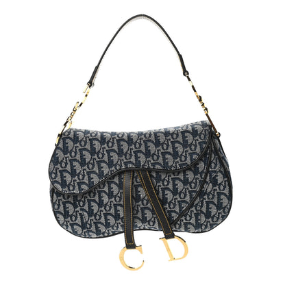 Christian Dior Monogram Double Saddle Bag Navy Blue 1 of 10