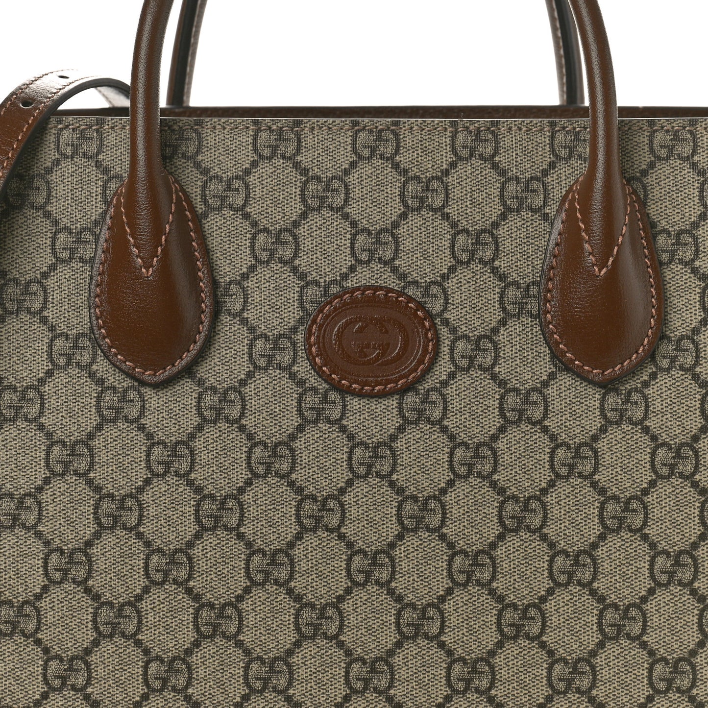 GG Supreme Monogram Azalea Calfskin Small Retro Interlocking G Tote Bag Beige Ebony Brown Sugar