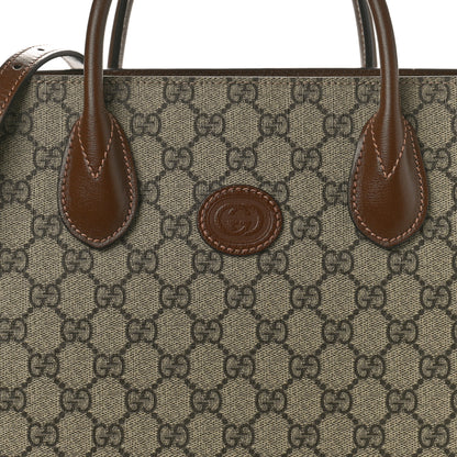 Gucci GG Supreme Monogram Azalea Calfskin Small Retro Interlocking G Tote Bag Beige Ebony Brown Sugar 7 of 9