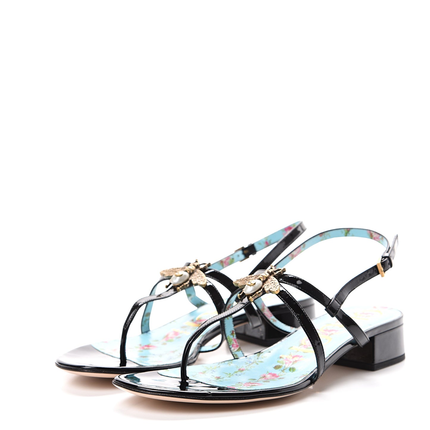 Patent Calfskin Bee Thong Sandals 38.5 Black