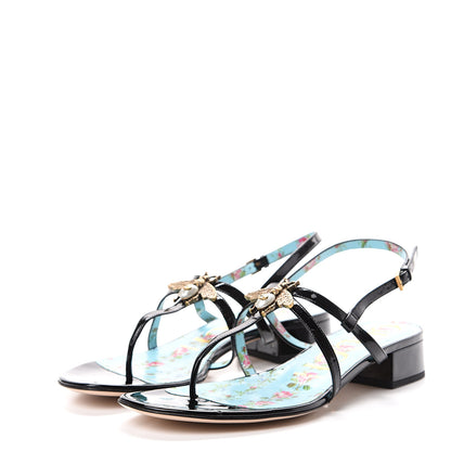 Gucci Patent Calfskin Bee Thong Sandals 38.5 Black 3 of 9