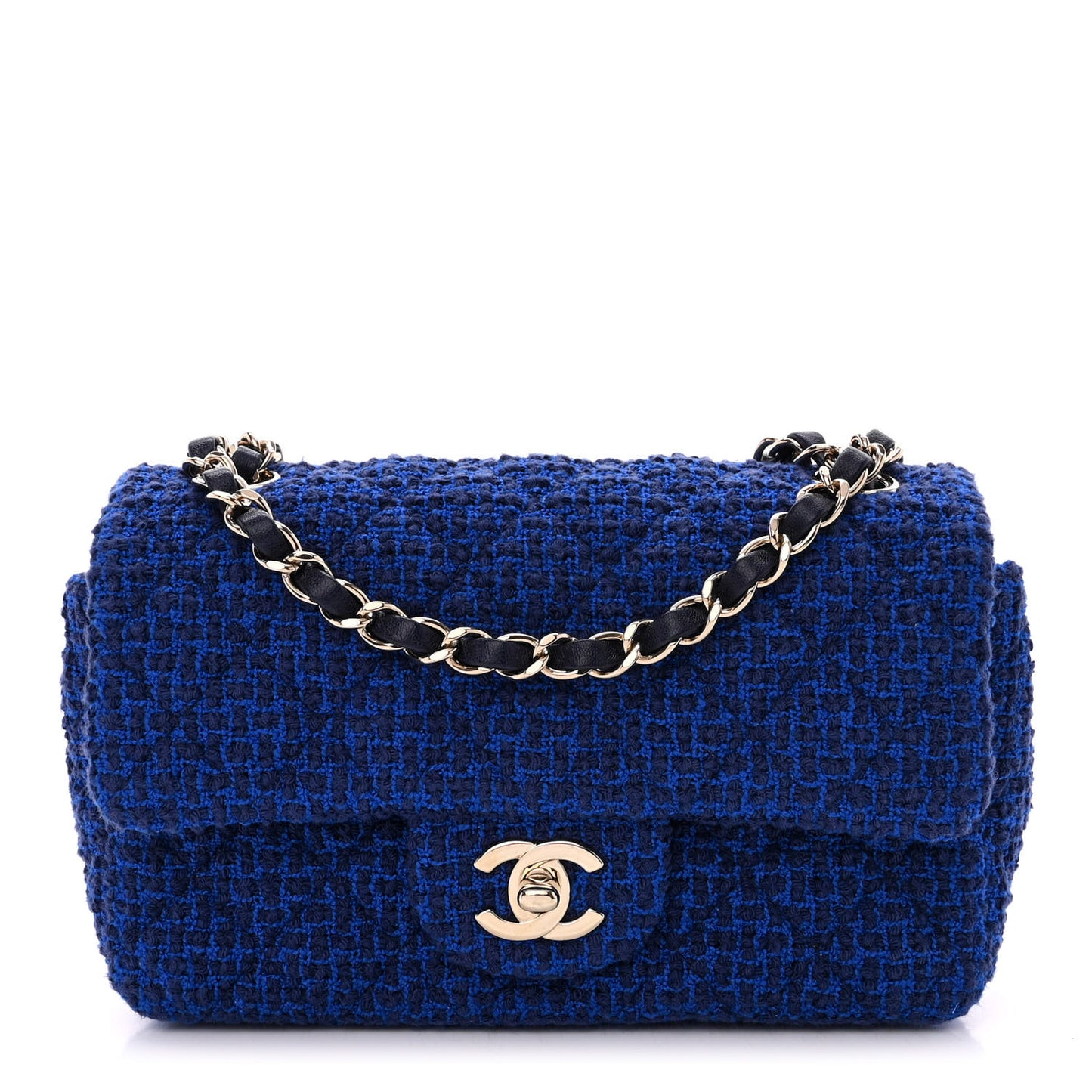 Tweed Quilted Mini Rectangular Flap Blue
