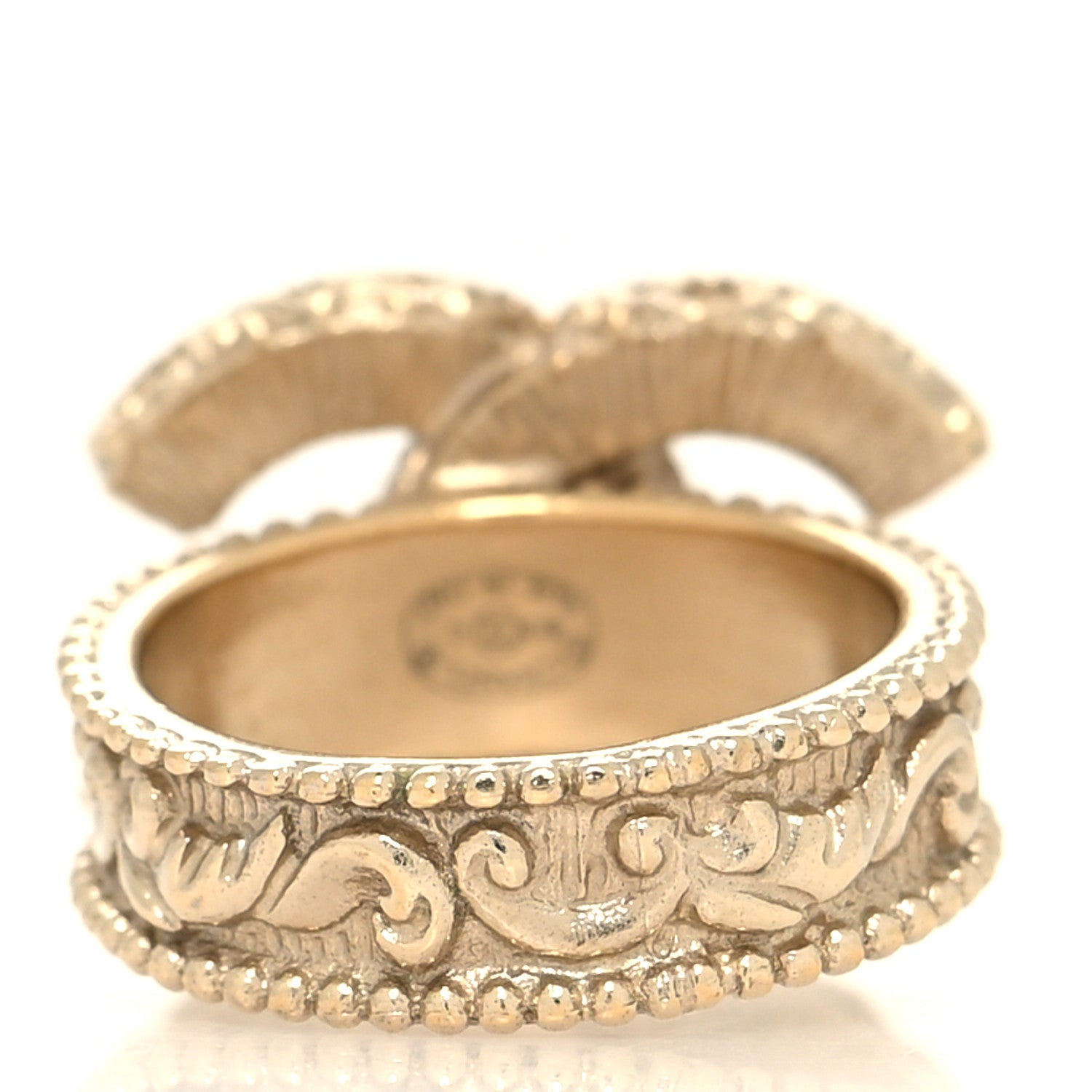 Chanel Enamel CC Baroque Ring 52 6 Beige Gold 3 of 4